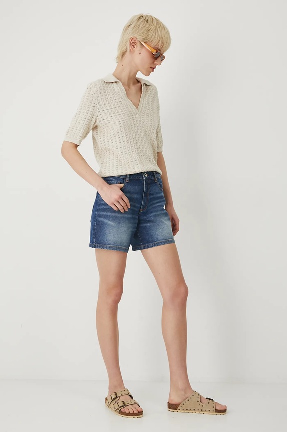 Szorty jeansowe damskie z przetarciami kolor niebieski RS25-SZD080 niebieski RS25