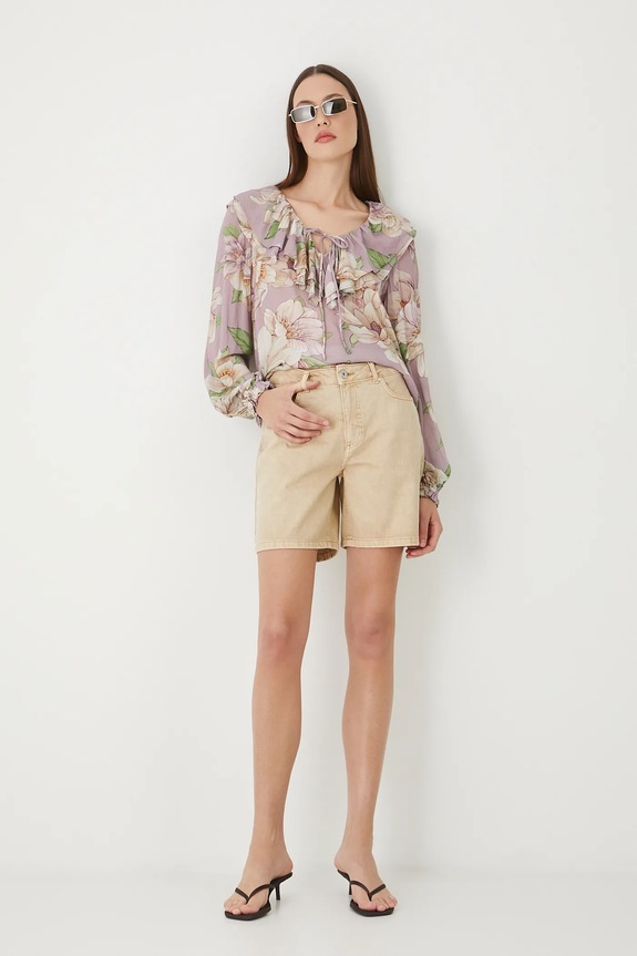 Bavlnené rifľové šortky s praným efektom bavlna béžová RS25-SZD092