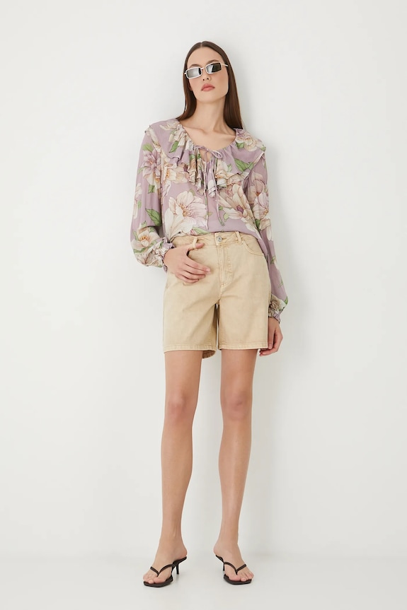 Bavlnené rifľové šortky s praným efektom bavlna béžová RS25-SZD092