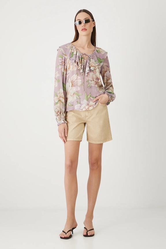 Bavlnené rifľové šortky s praným efektom béžová RS25-SZD092