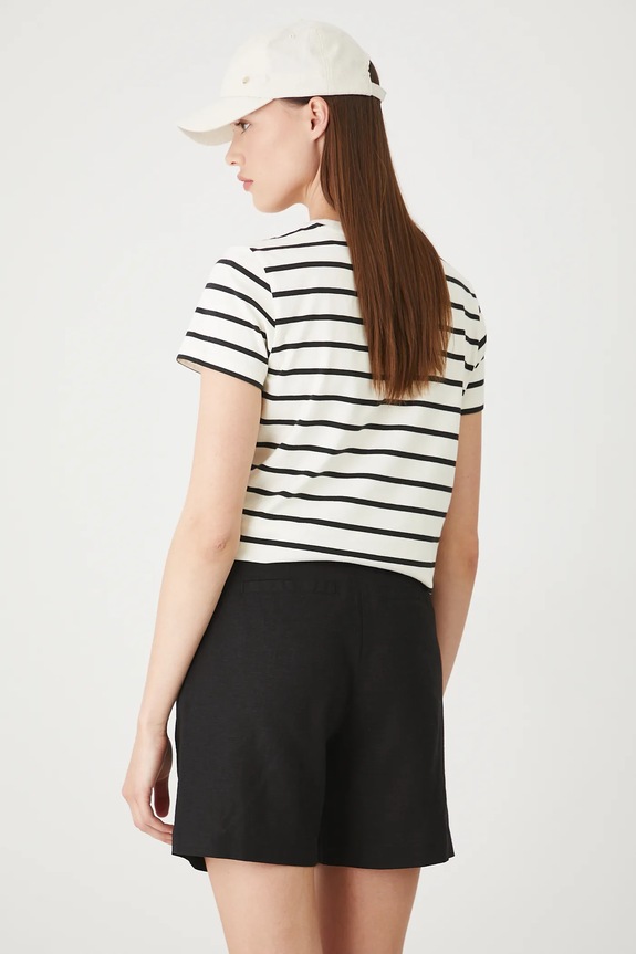 Odzież Szorty z lnem damskie z paskiem gładkie kolor czarny RS25-SZD093 czarny