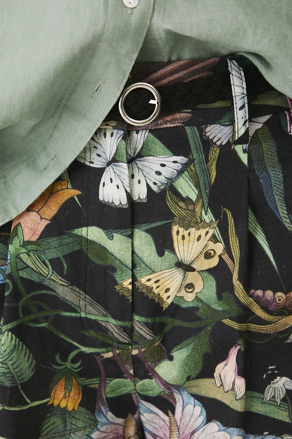 Szorty z lnem damskie z paskiem wzorzyste kolor czarny czarny RS25-SZD900