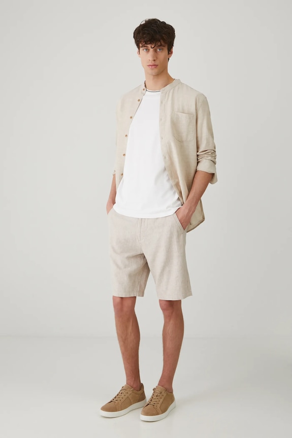 Medicine pantaloni scurti din in in bej RS25-SZM071