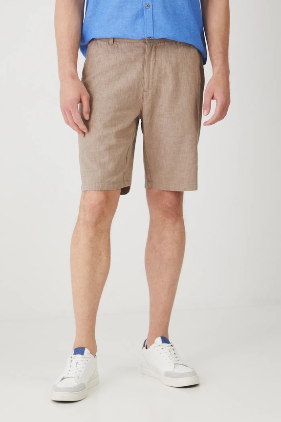 Szorty z lnem męskie regular melanżowe kolor beżowy RS25-SZM071 beżowy RS25