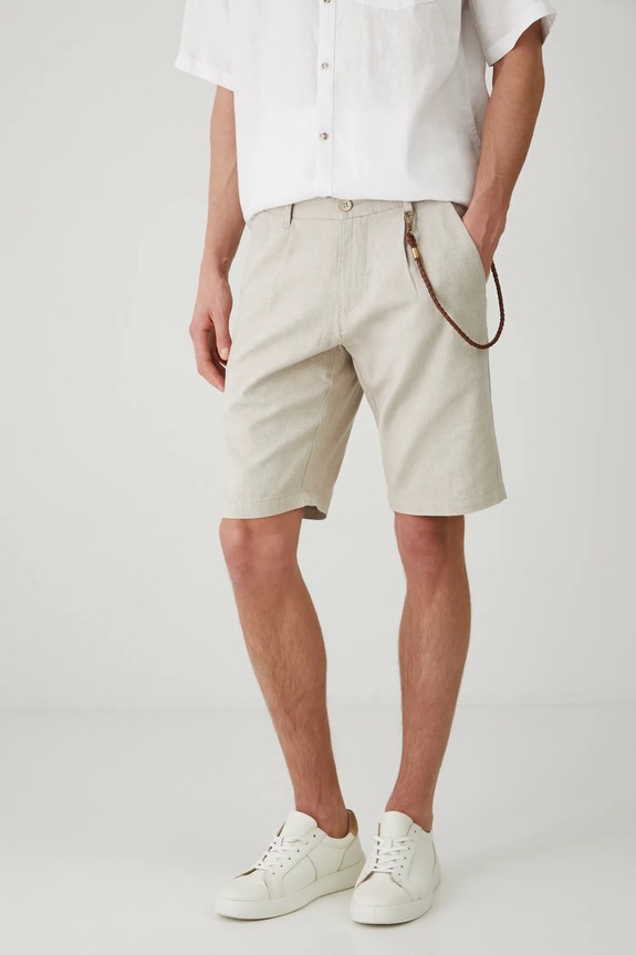 Szorty z lnem męskie regular melanżowe kolor beżowy len beżowy RS25-SZM072
