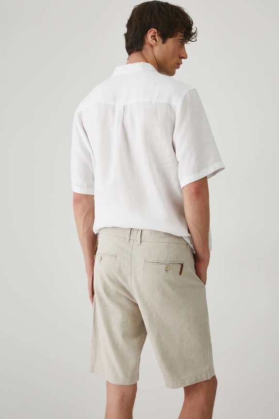 Odzież Szorty z lnem męskie regular melanżowe kolor beżowy RS25-SZM072 beżowy