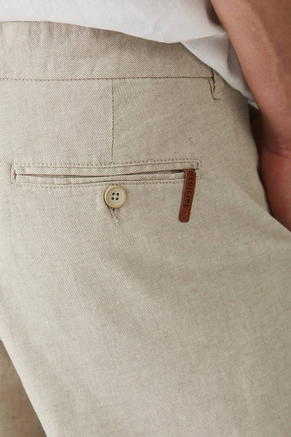 Szorty z lnem męskie regular melanżowe kolor beżowy beżowy RS25-SZM072