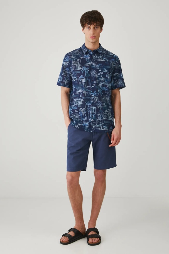 Ľanové šortky pánske tmavomodrá farba RS25-SZM072 tmavomodrá RS25