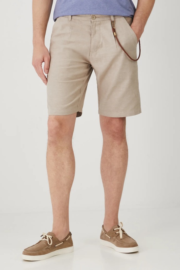 Szorty z lnem męskie regular melanżowe kolor beżowy len beżowy RS25-SZM072