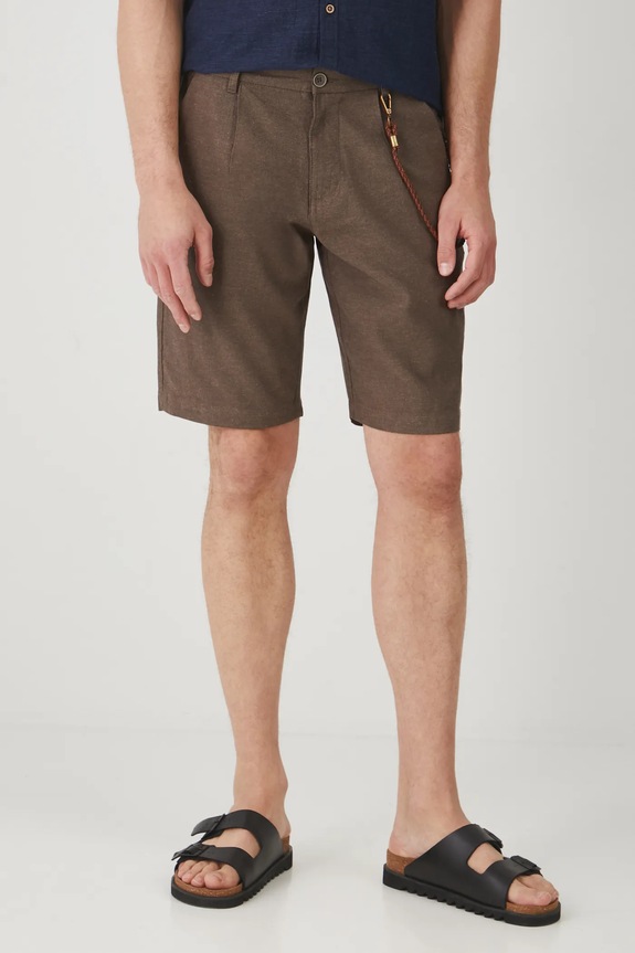 Szorty z lnem męskie regular melanżowe kolor brązowy RS25-SZM072 brązowy RS25