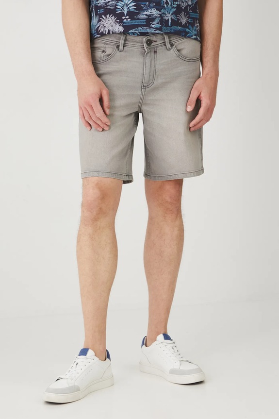 Szorty jeansowe męskie z przetarciami kolor szary z elastanem szary RS25-SZM075