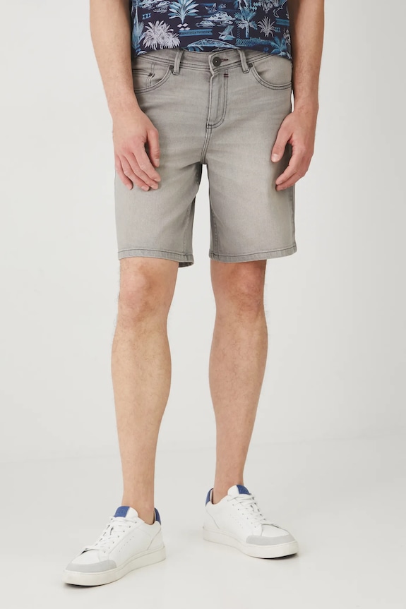 Szorty jeansowe męskie z przetarciami kolor szary z elastanem szary RS25-SZM075