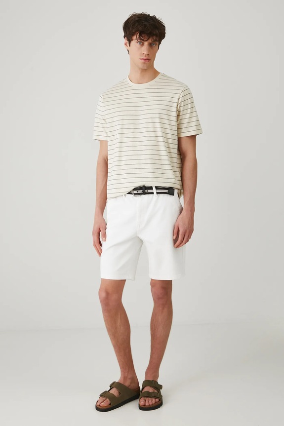 Szorty męskie regular z paskiem kolor biały RS25-SZM705 biały RS25