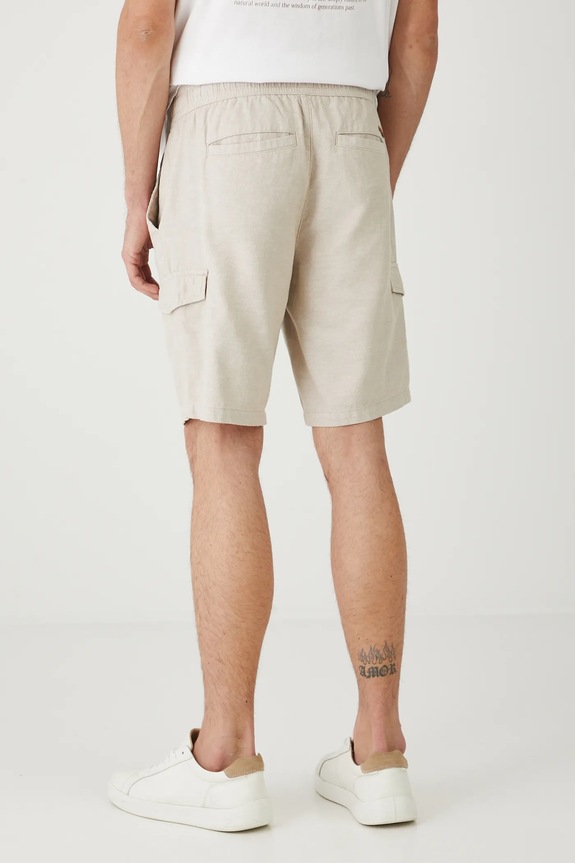 Odzież Szorty z lnem męskie z kieszeniami cargo kolor beżowy RS25-SZMB10 beżowy