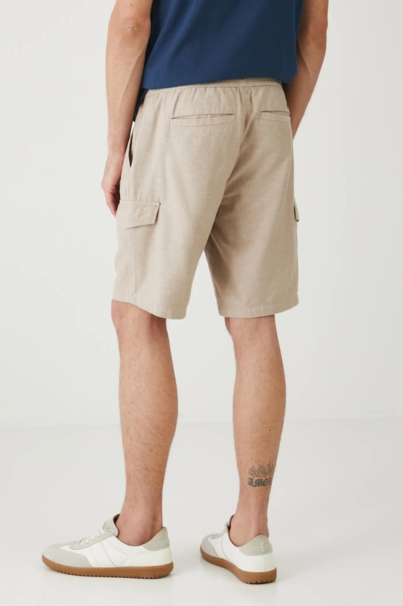 Odzież Szorty z lnem męskie z kieszeniami cargo kolor beżowy RS25-SZMB10 beżowy