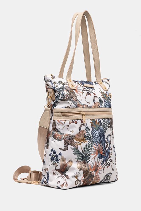 Akcesoria Torebka damska z funkcją plecaka wzorzysta kolor beżowy RS25.TOD605 beżowy