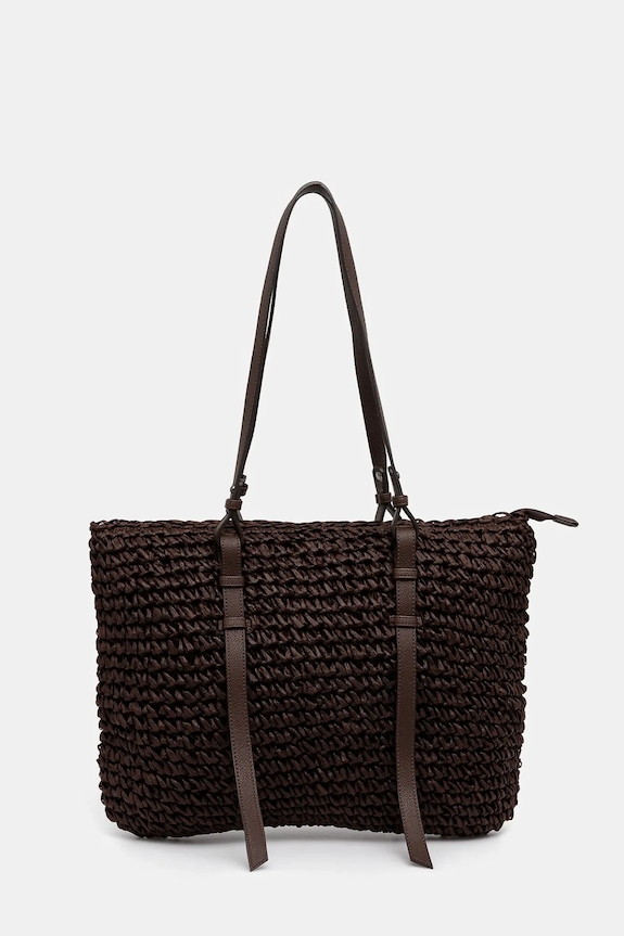 Torebka damska pleciona kolor brązowy mieści A4 brązowy RS25-TOD813