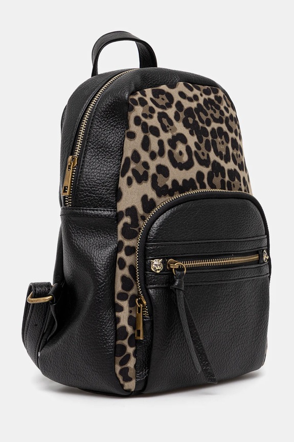 Doplňky Batoh dámský z ekologické kůže s leopardím vzorem černá barva RS25.TPD800 černá