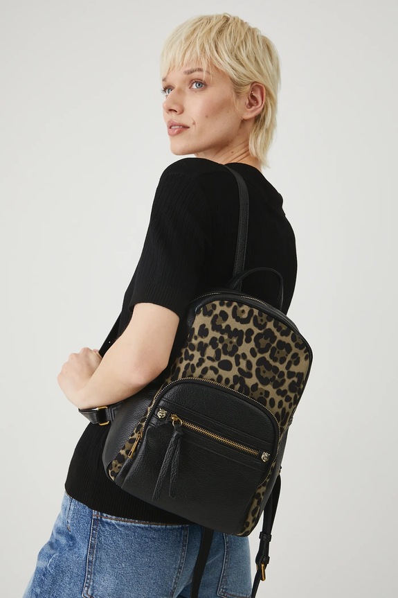 Batoh dámský z ekologické kůže s leopardím vzorem černá barva RS25.TPD800