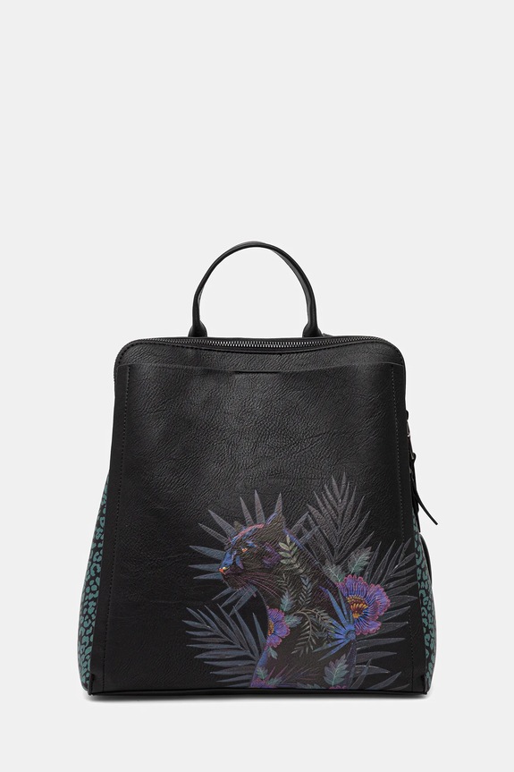 Plecak damski z imitacji skóry z nadrukiem kolor czarny mieści A4 czarny RS25-TPDA04