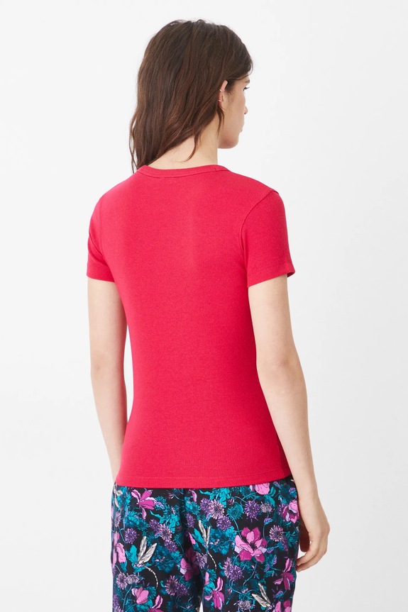 Odzież T-shirt damski prążkowany z modalem kolor czerwony RS25-TSD010 czerwony