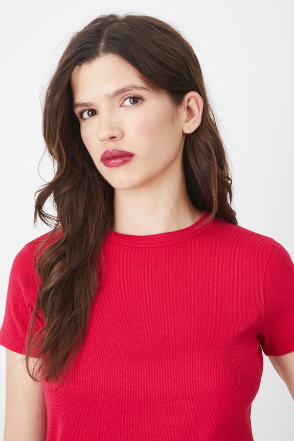 T-shirt damski prążkowany z modalem kolor czerwony czerwony RS25-TSD010