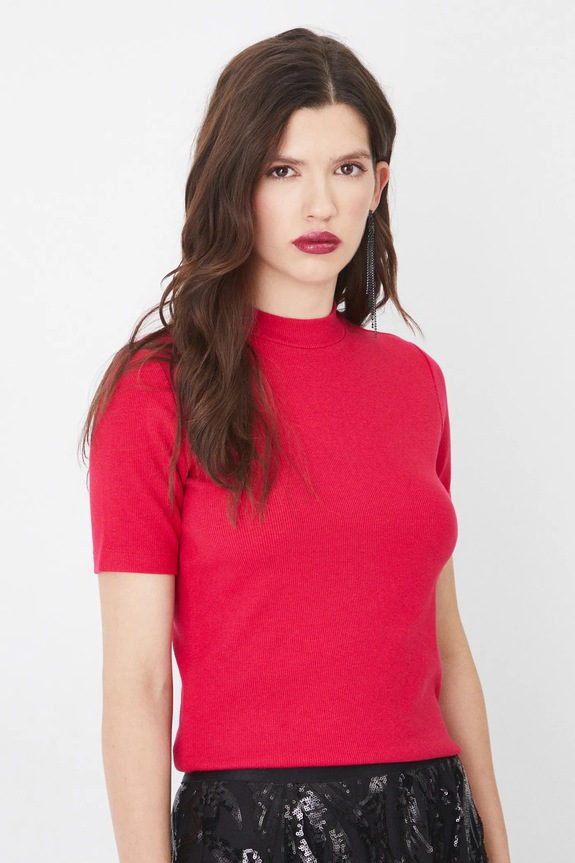T-shirt damski z modalem kolor czerwony z elastanem czerwony RS25-TSD011