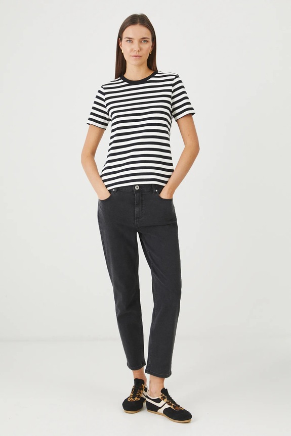 T-shirt bawełniany damski w pasy interlock kolor czarny RS25-TSD030 czarny RS25