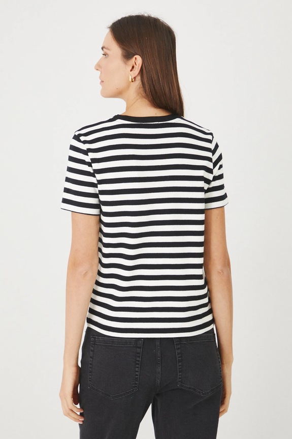 Odzież T-shirt bawełniany damski w pasy interlock kolor czarny RS25-TSD030 czarny