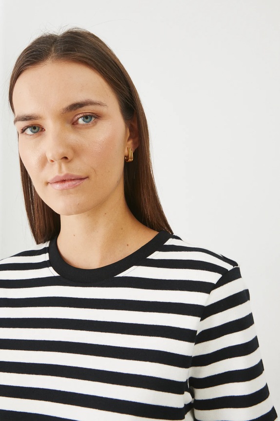 T-shirt bawełniany damski w pasy interlock kolor czarny RS25-TSD030 czarny