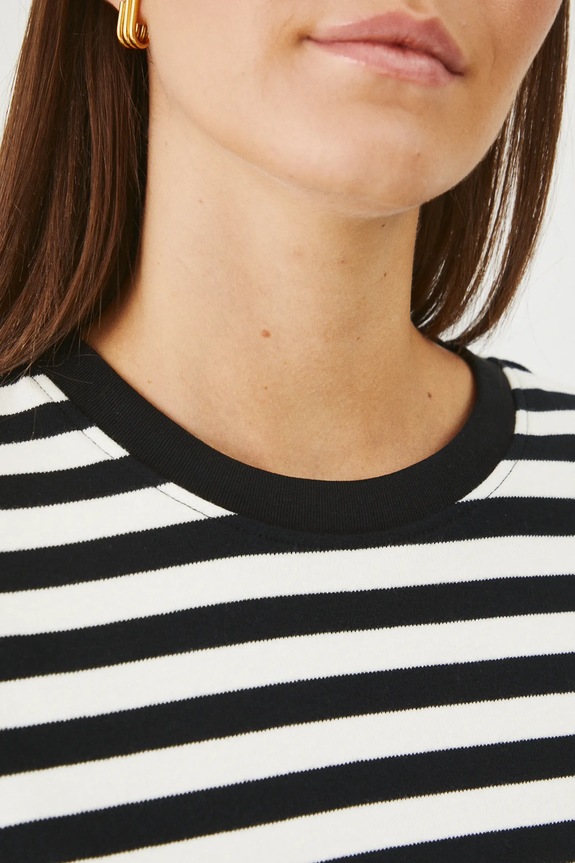 T-shirt bawełniany damski w pasy interlock kolor czarny RS25-TSD030