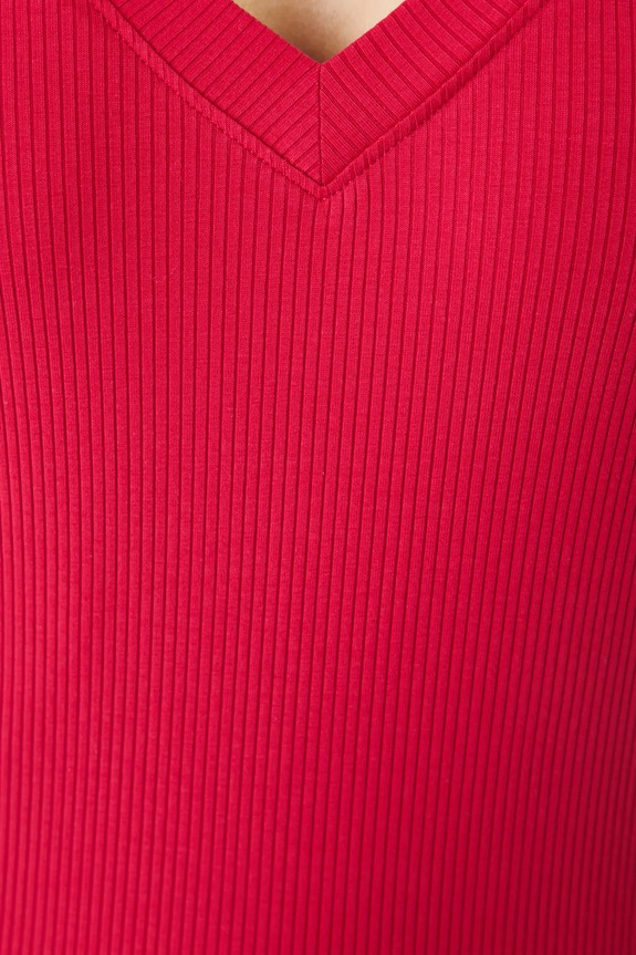 T-shirt bawełniany damski z elastanem prążkowany kolor czerwony RS25-TSD031 czerwony