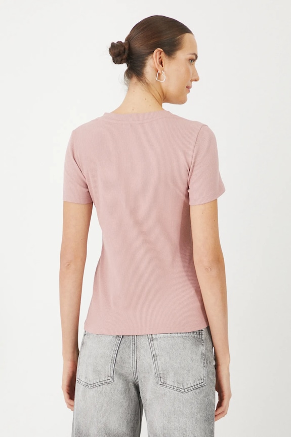 Odzież T-shirt bawełniany damski z elastanem prążkowany kolor różowy RS25-TSD031 różowy