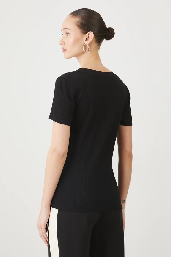 Odzież T-shirt bawełniany damski z elastanem prążkowany kolor czarny RS25-TSD031 czarny