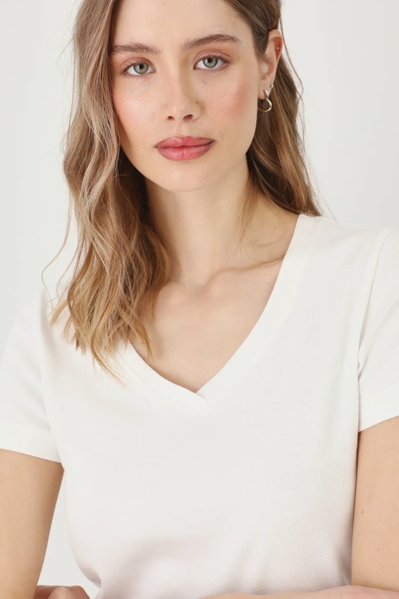 Bavlněné tričko dámské bez vzoru béžová barva RS25-TSD050 béžová