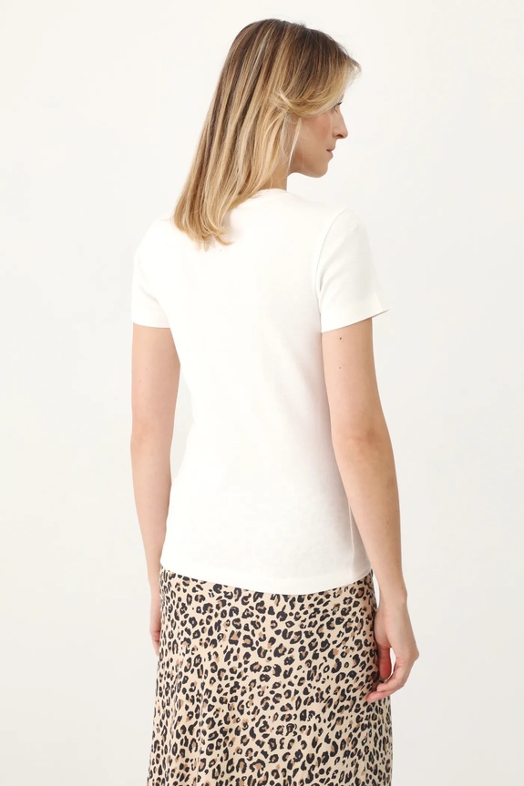 Odzież T-shirt bawełniany damski prążkowany kolor beżowy RS25-TSD053 beżowy