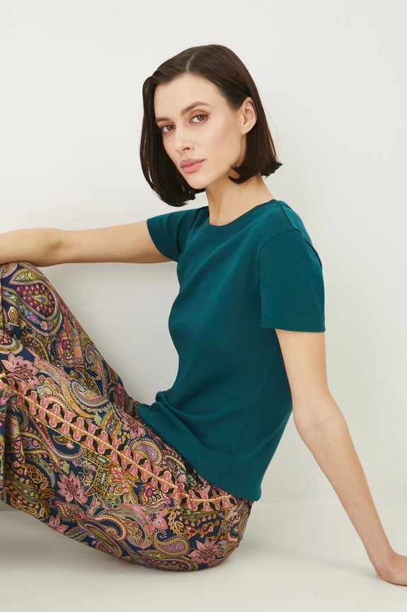 Bombažna kratka majica Medicine Okrogel turkizna RS25-TSD053