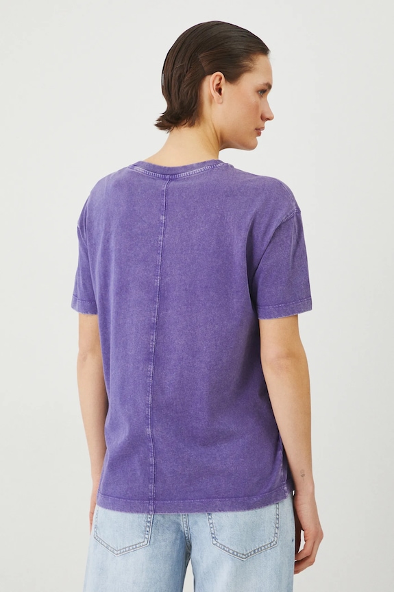 Odzież T-shirt bawełniany damski z efektem sprania kolor fioletowy RS25-TSD060 fioletowy