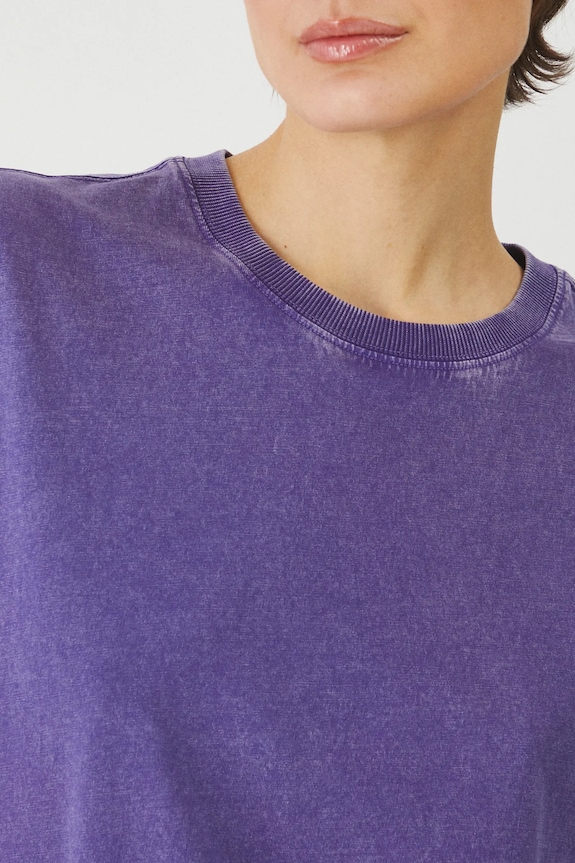 T-shirt bawełniany damski z efektem sprania kolor fioletowy RS25-TSD060 fioletowy