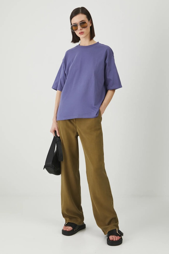 Bavlněné tričko dámské bez vzoru modrá barva RS25-TSD062 modrá RS25