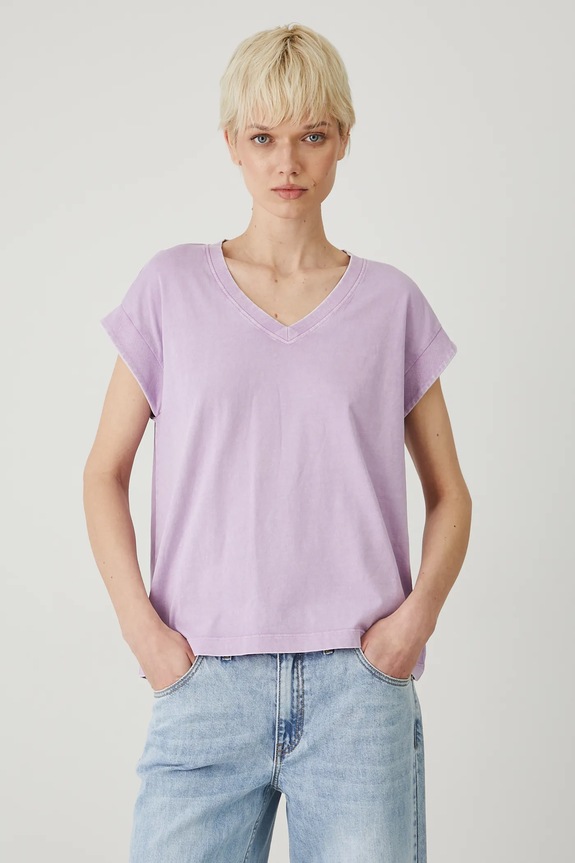 T-shirt bawełniany damski gładki kolor fioletowy gładkie fioletowy RS25-TSD082