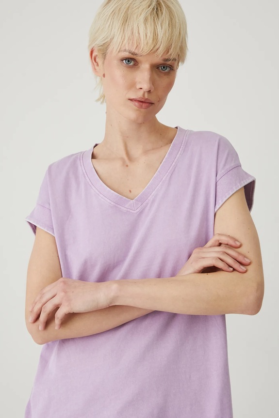 T-shirt bawełniany damski gładki kolor fioletowy fioletowy RS25-TSD082