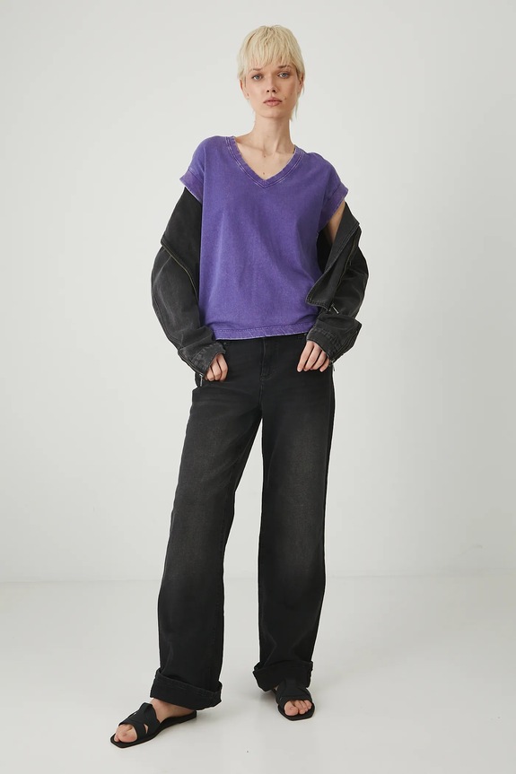 T-shirt bawełniany damski gładki kolor fioletowy RS25-TSD082 fioletowy RS25