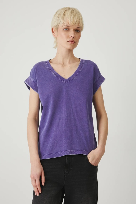 T-shirt bawełniany damski gładki kolor fioletowy fioletowy RS25-TSD082