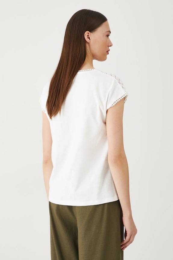 Oblečení Bavlněné tričko dámské s ozdobnými vsadkami bílá barva RS25-TSD090 bílá