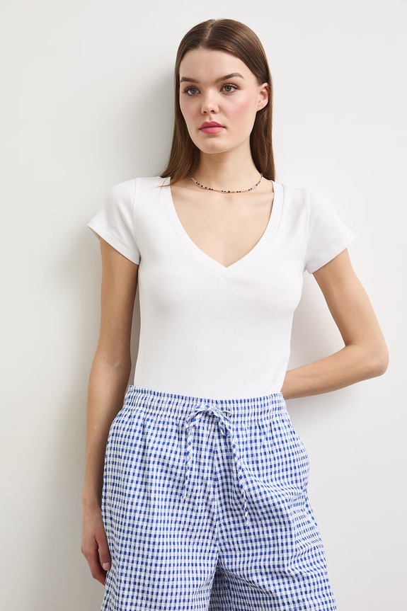 Odzież T-shirt damski prążkowany z modalem kolor biały RS25-TSD091 biały