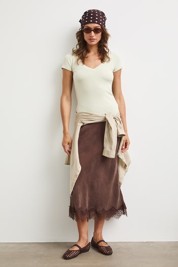 T-shirt damski prążkowany z modalem kolor zielony RS25-TSD091 zielony RS26