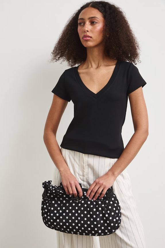 T-shirt damski prążkowany z modalem kolor czarny z elastanem czarny RS25-TSD091