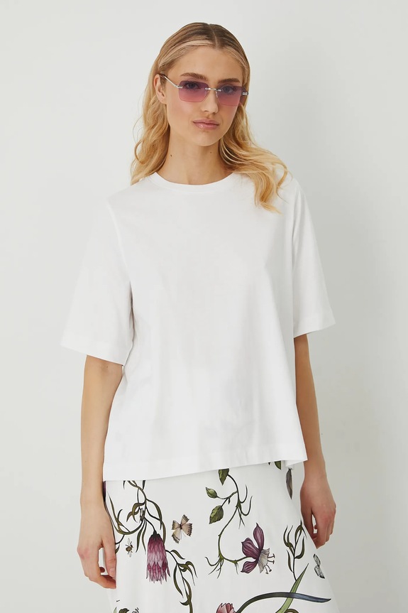 T-shirt bawełniany damski z elastanem gładki kolor biały gładkie biały RS25-TSD094