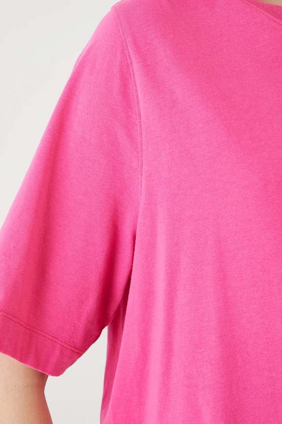 T-shirt bawełniany damski z elastanem gładki kolor różowy RS25-TSD094 różowy